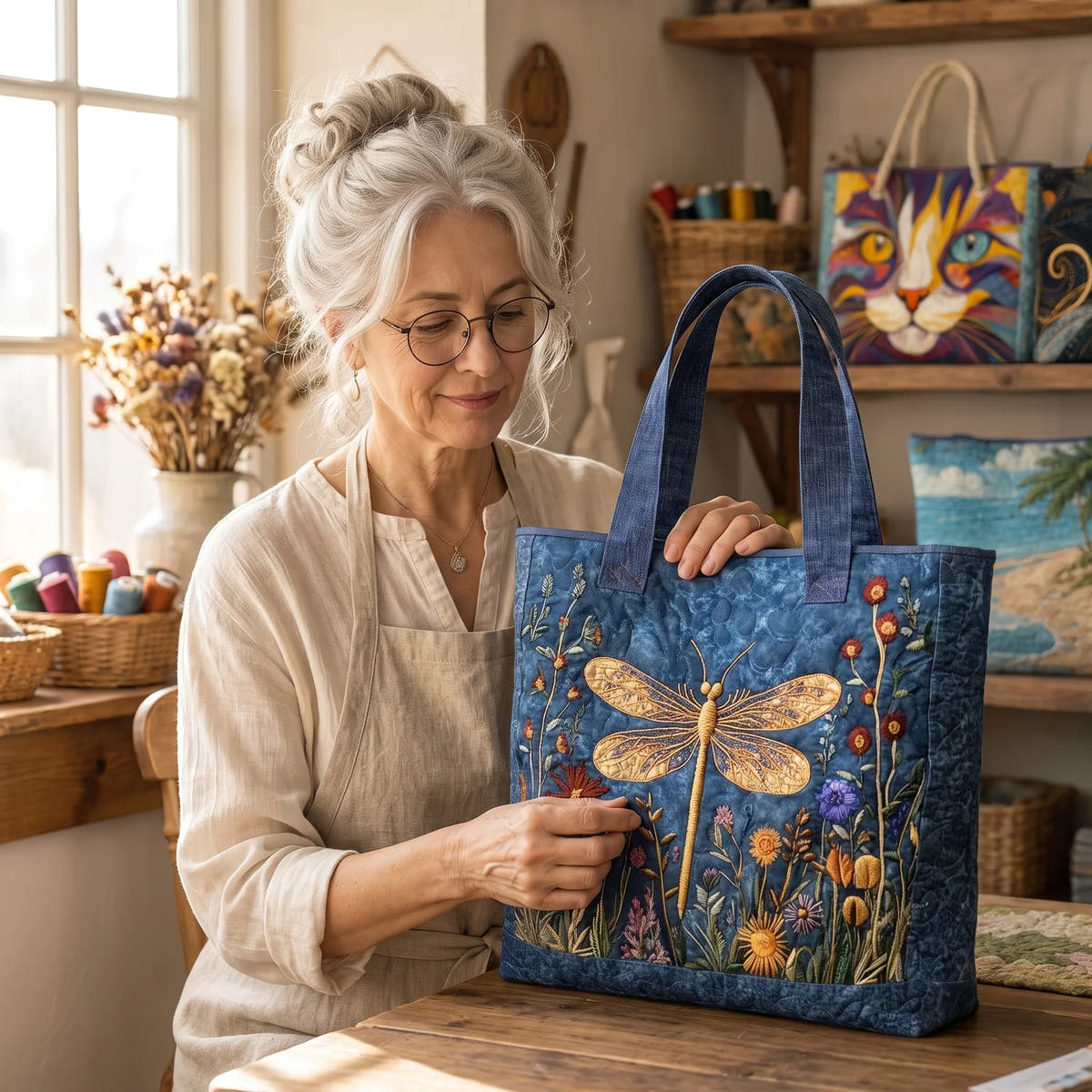 Carolina | Golden Dragonfly Quilted Tote