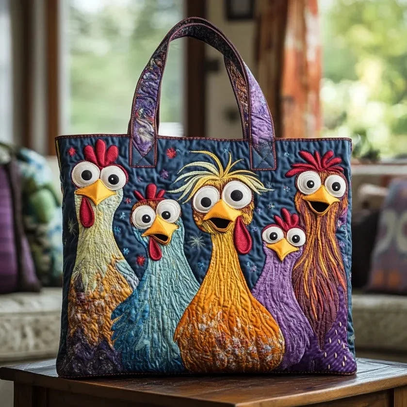 Caroline | Colourful Chickens Quilted Tote