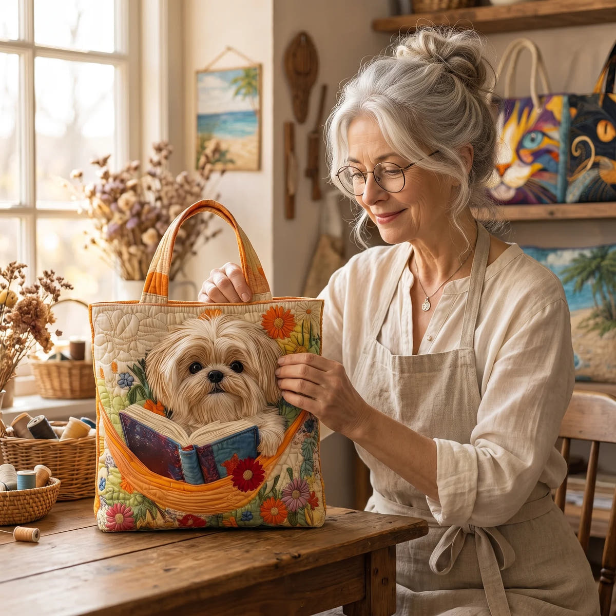 Catalina | Shih Tzu & Flowers Tote