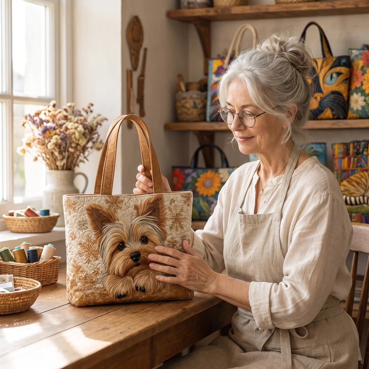 Catherine | Yorkshire Terrier Quilted Tote