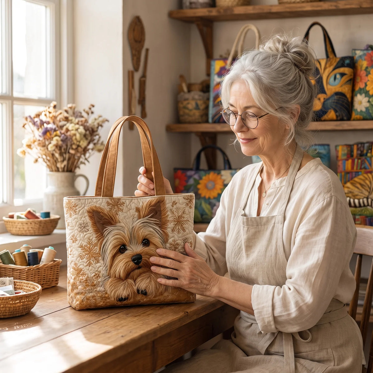 Catherine | Yorkshire Terrier Quilted Tote