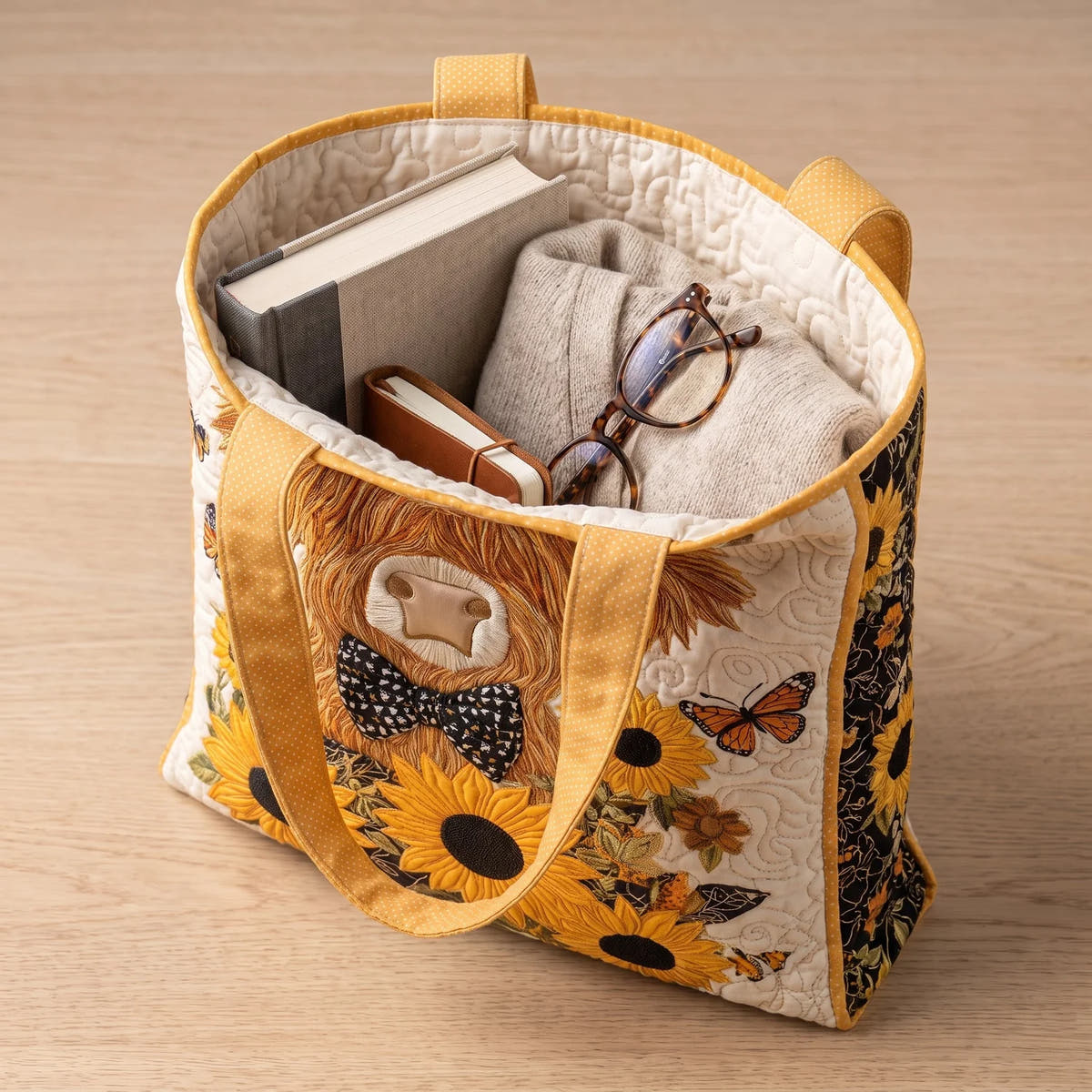 Cecily | Highland Cow & Sunflowers Tote