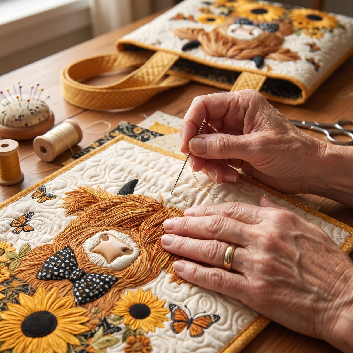 Cecily | Highland Cow & Sunflowers Tote