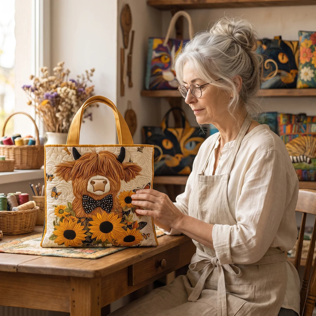 Cecily | Highland Cow & Sunflowers Tote