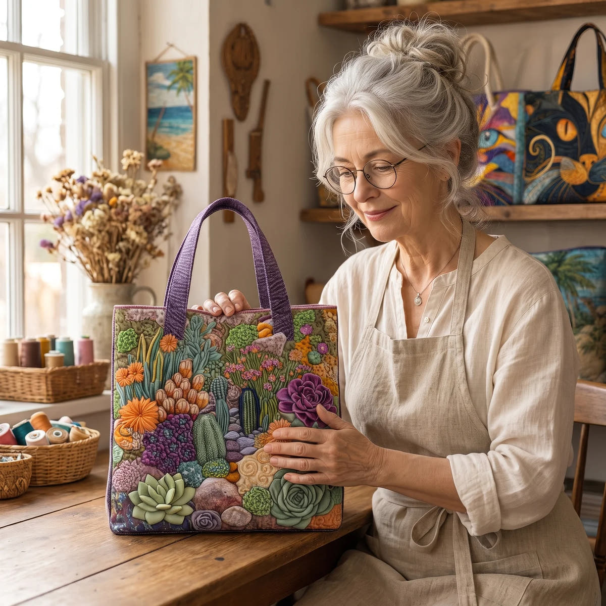 Celina | Succulent Garden Quilted Tote