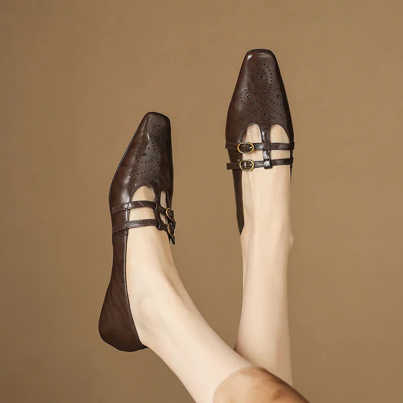 Ceyla | Brogued Double-Strap Mary Jane Flat