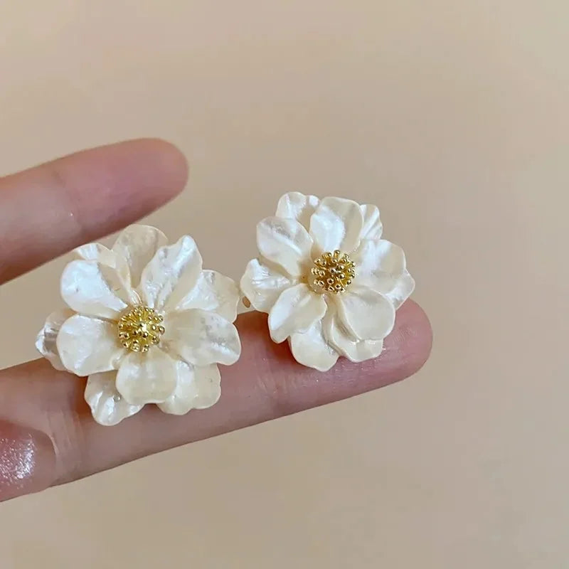 Chic White Acrylic Button Earrings