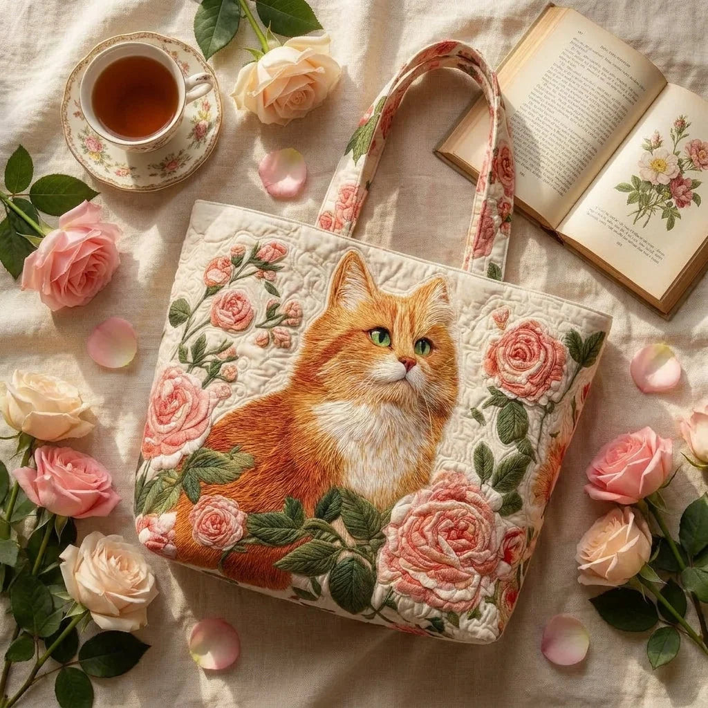 Christa | Orange Cat & Roses Tote