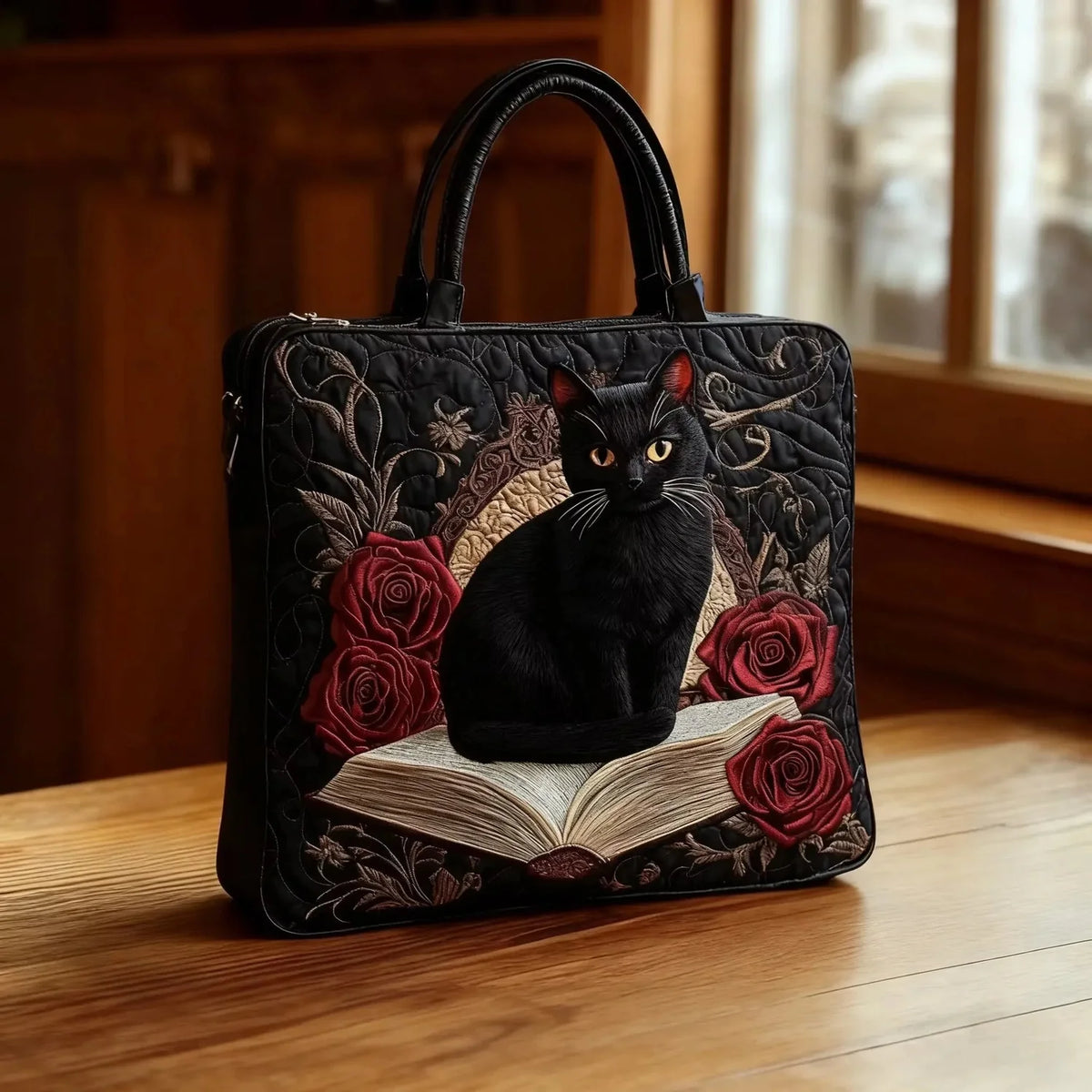 Cindy | Quilted Black Cat Book Tote