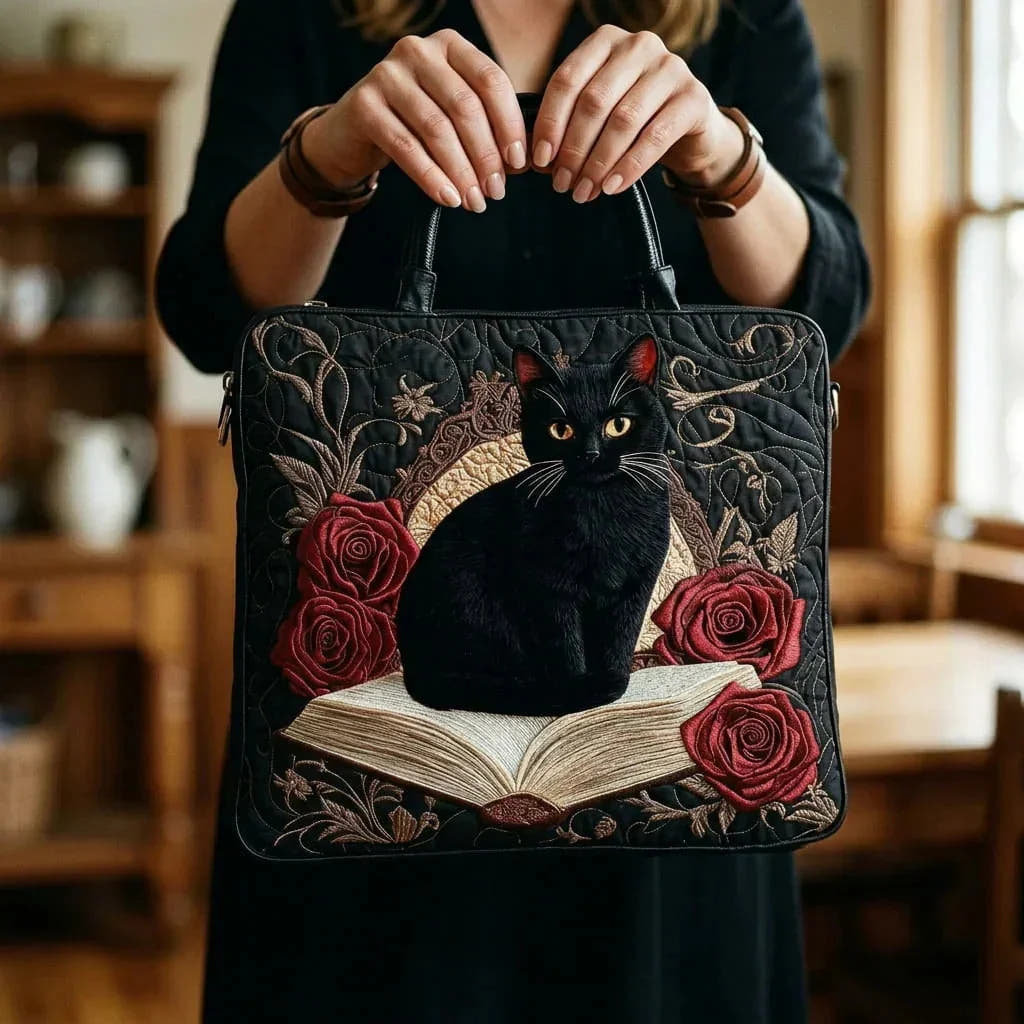 Cindy | Quilted Black Cat Book Tote