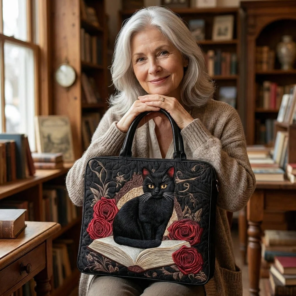 Cindy | Quilted Black Cat Book Tote