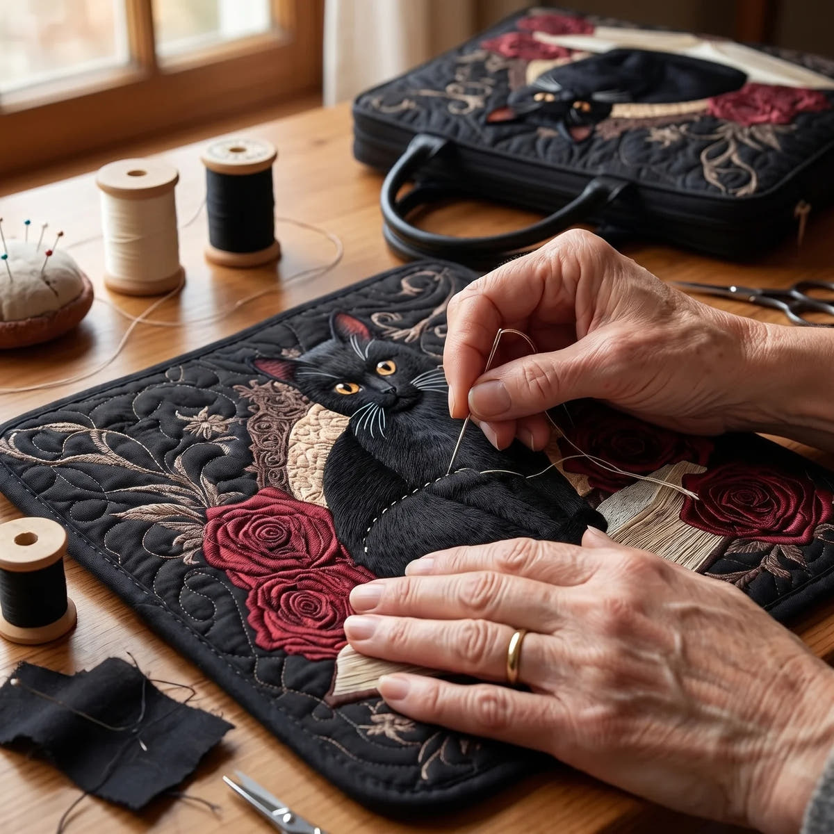 Cindy | Quilted Black Cat Book Tote