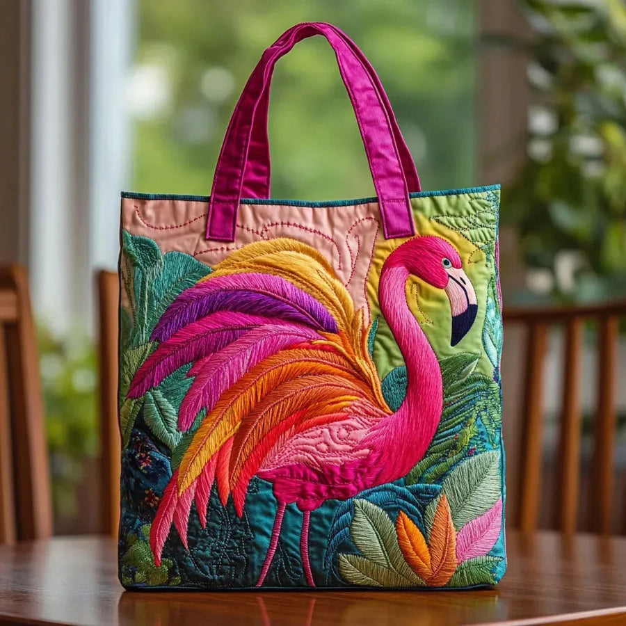 Claudia | Rainbow Flamingo Quilted Tote