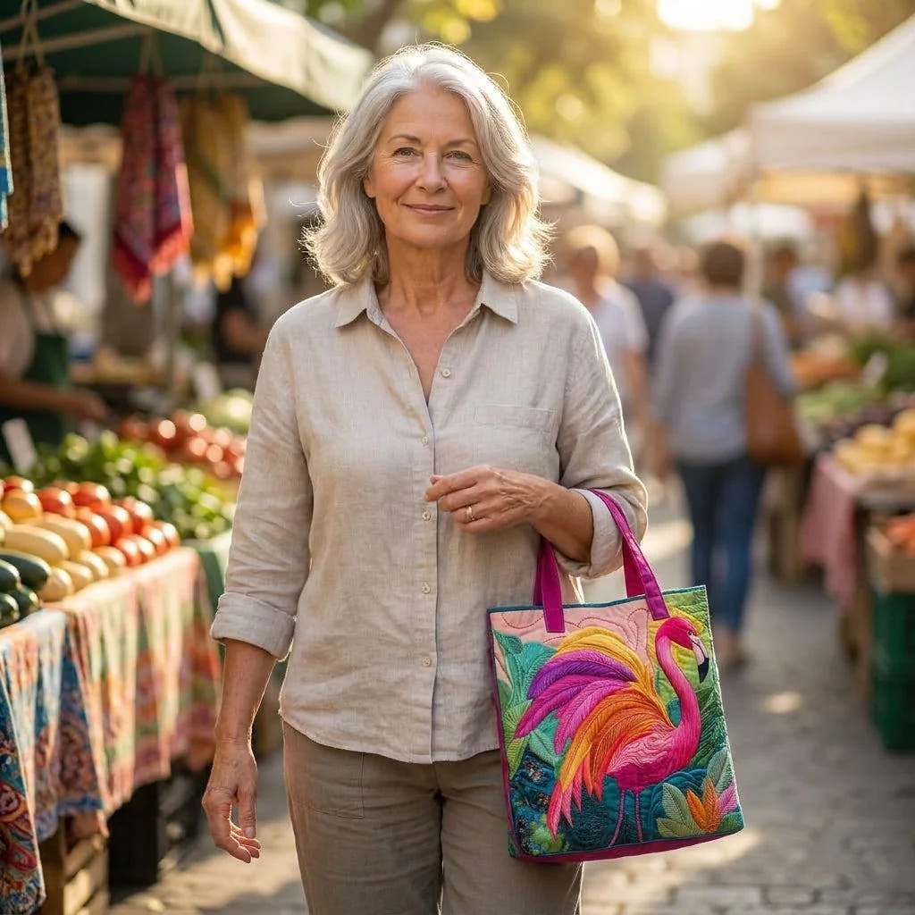 Claudia | Rainbow Flamingo Quilted Tote