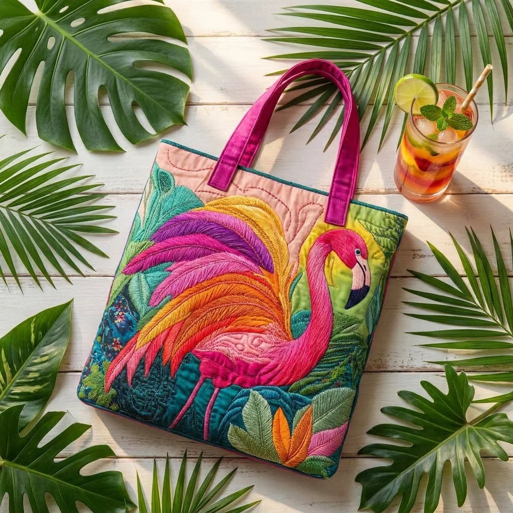 Claudia | Rainbow Flamingo Quilted Tote