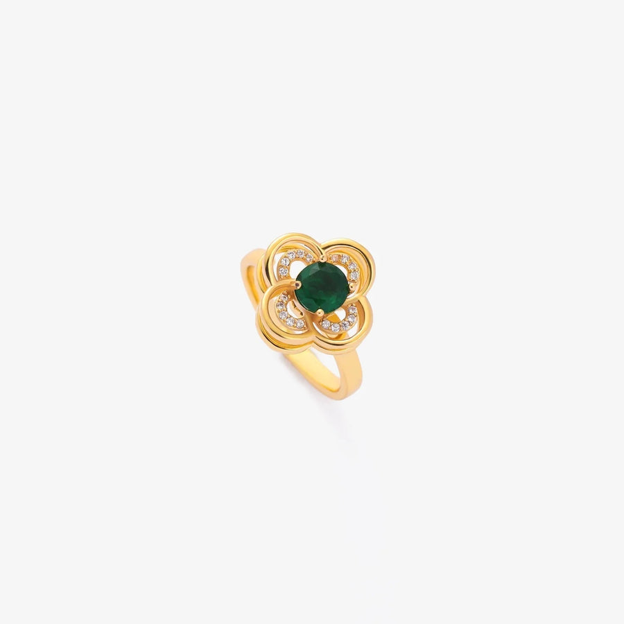 Clover Halo Emerald Spinning Ring | Gold