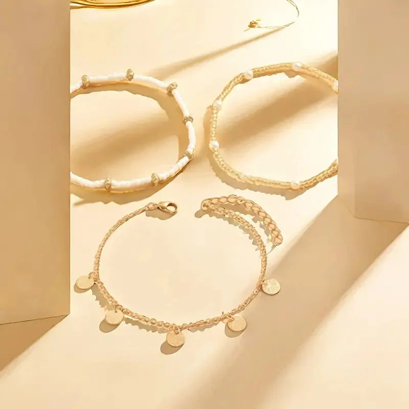 Coastal Charm 3-Piece Layered Anklet Set | Gold
