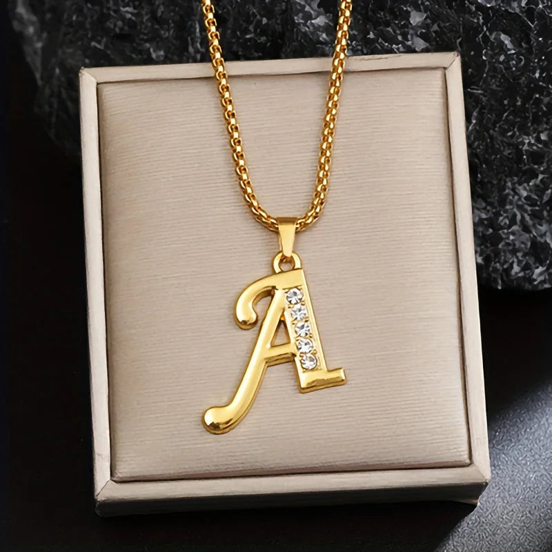 Crystal Accent Initial Necklace | Gold