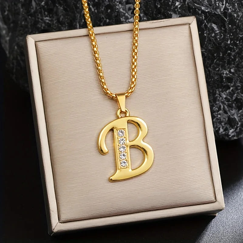 Crystal Accent Initial Necklace | Gold