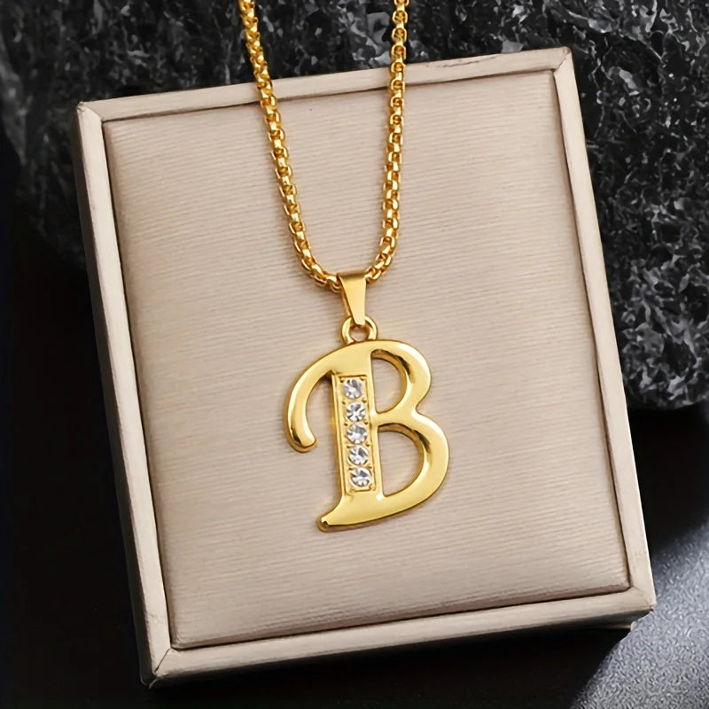 Crystal Accent Initial Necklace | Gold