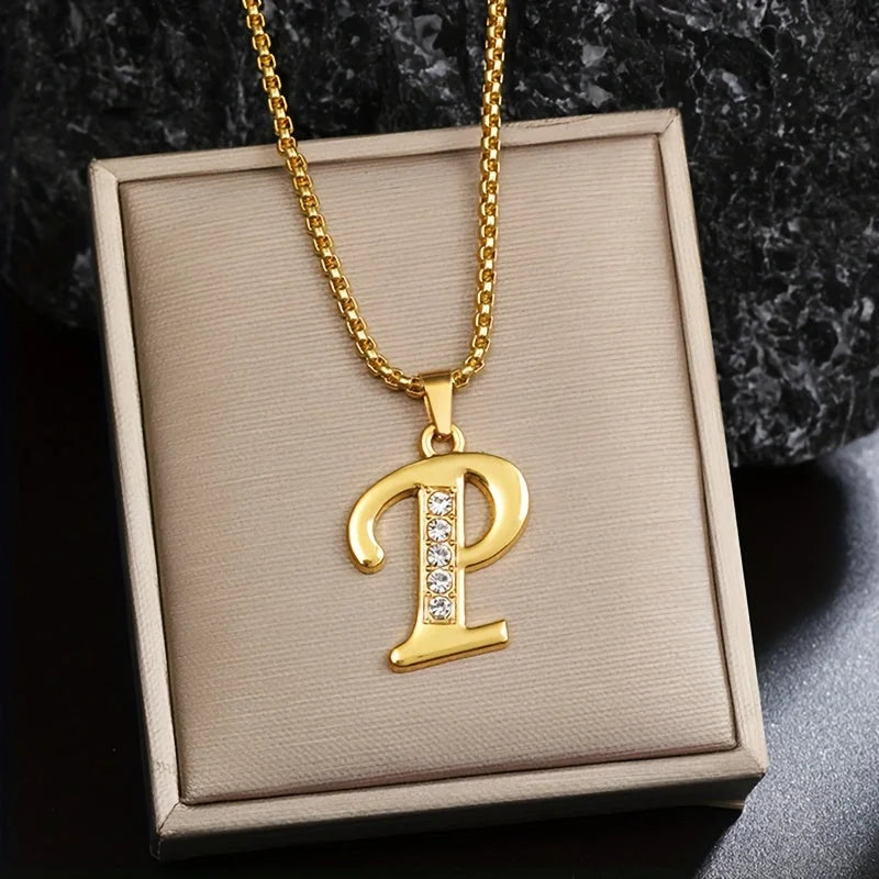 Crystal Accent Initial Necklace | Gold