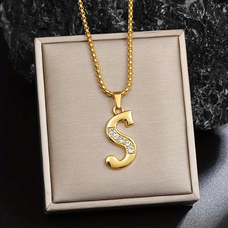 Crystal Accent Initial Necklace | Gold