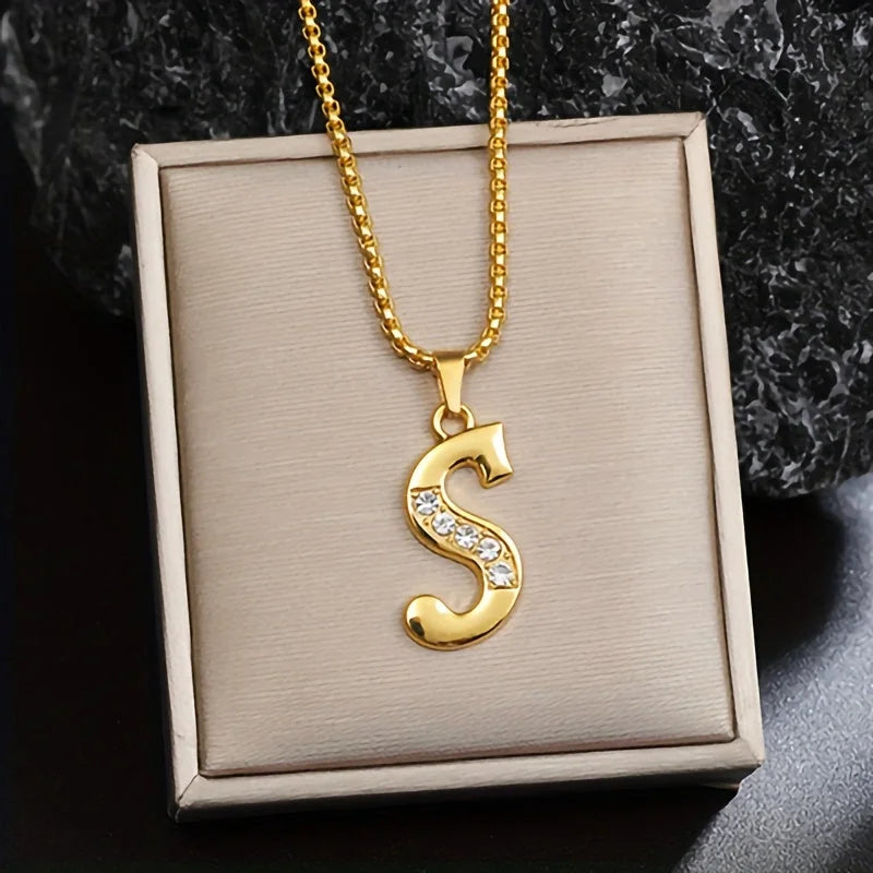 Crystal Accent Initial Necklace | Gold