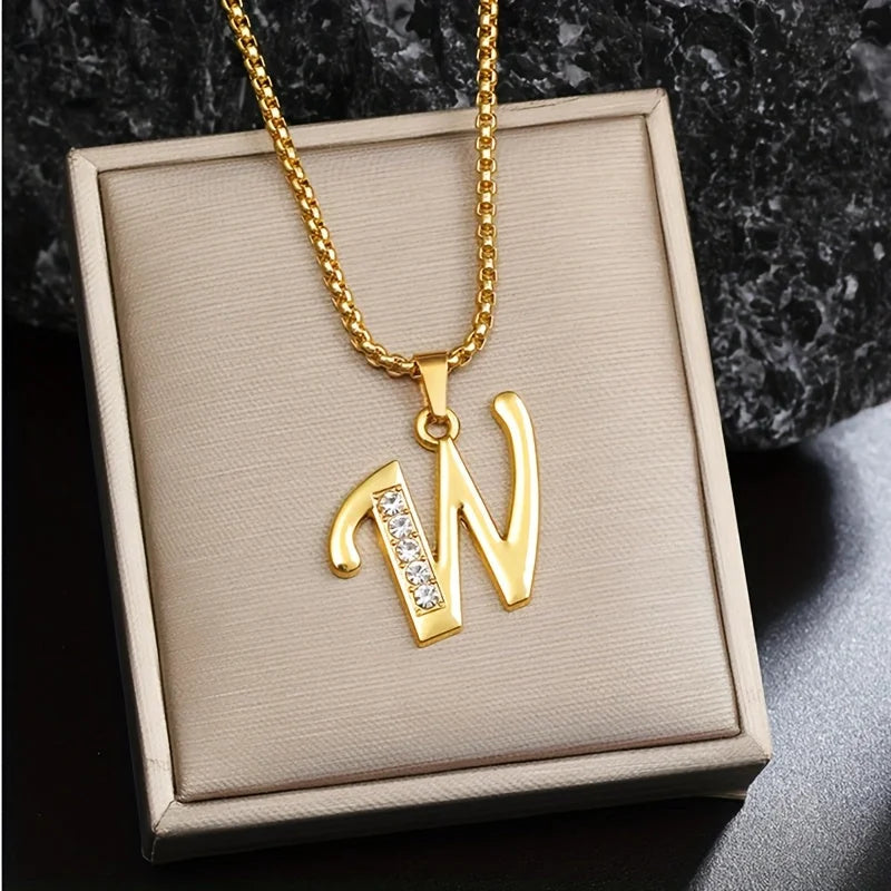 Crystal Accent Initial Necklace | Gold