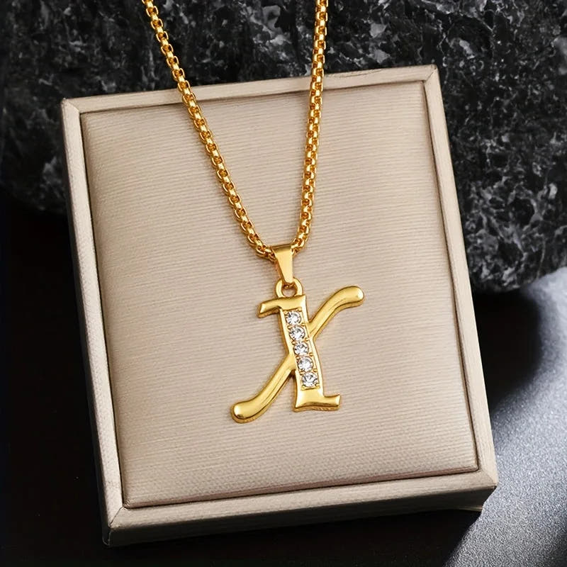 Crystal Accent Initial Necklace | Gold