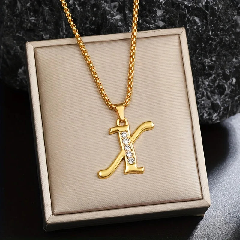 Crystal Accent Initial Necklace | Gold