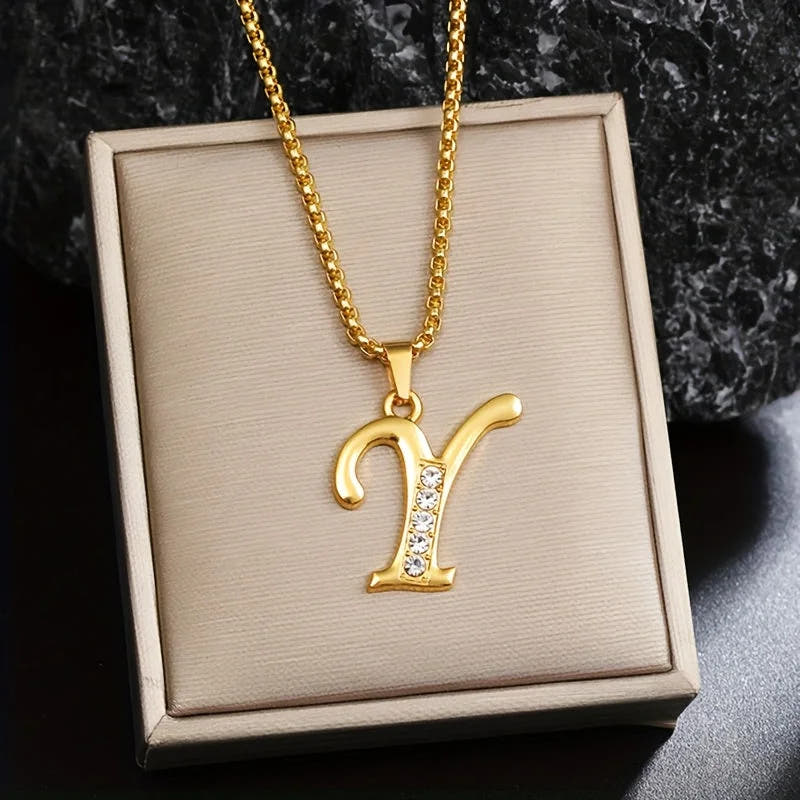 Crystal Accent Initial Necklace | Gold