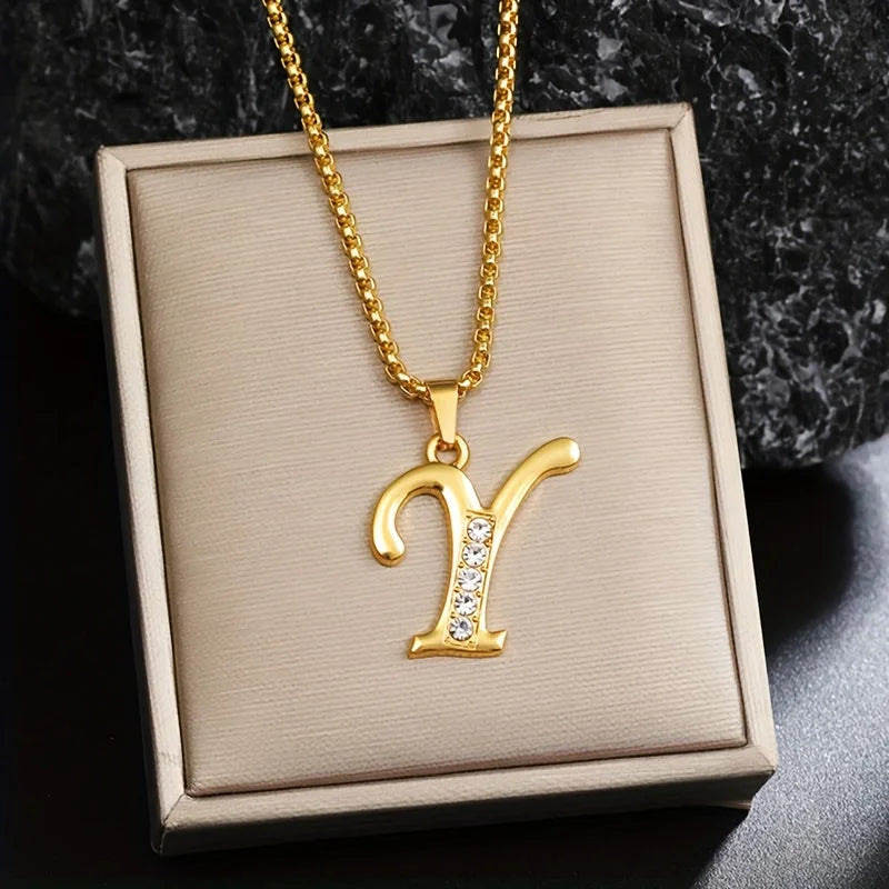 Crystal Accent Initial Necklace | Gold