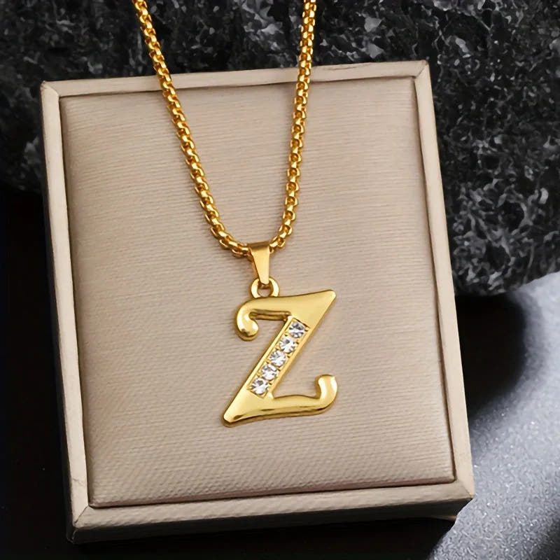 Crystal Accent Initial Necklace | Gold