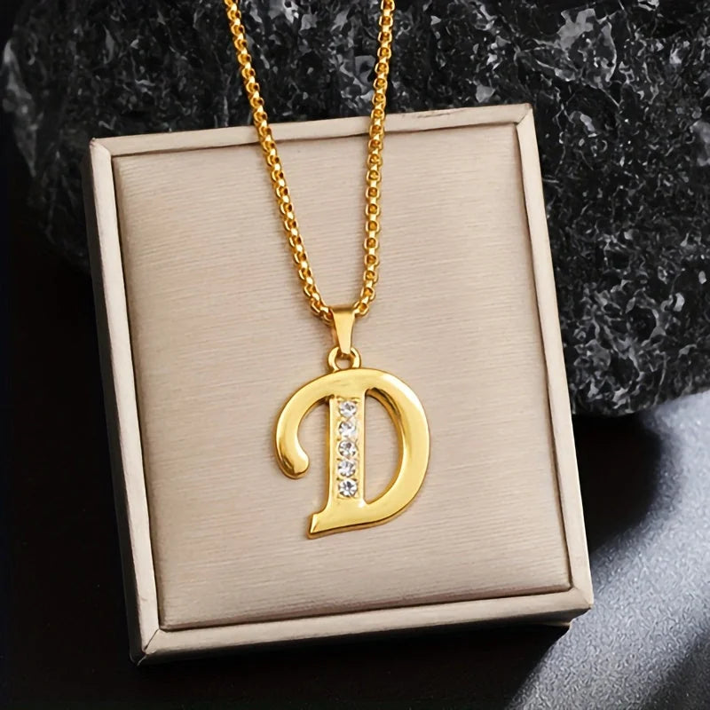 Crystal Accent Initial Necklace | Gold
