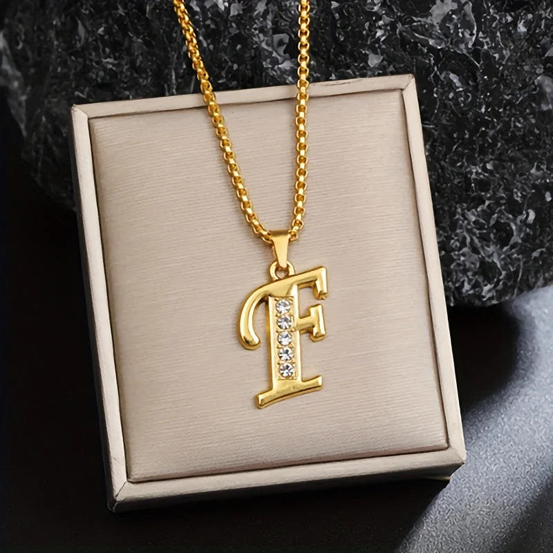 Crystal Accent Initial Necklace | Gold