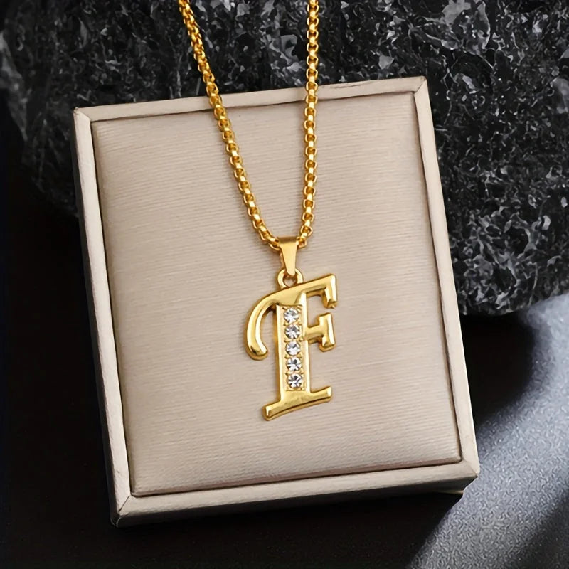Crystal Accent Initial Necklace | Gold