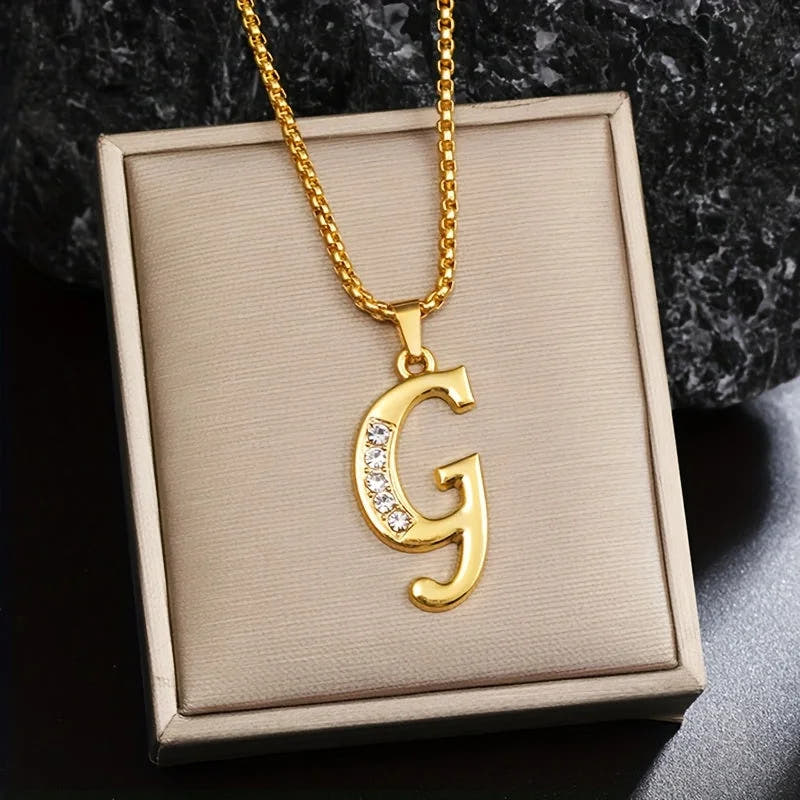 Crystal Accent Initial Necklace | Gold