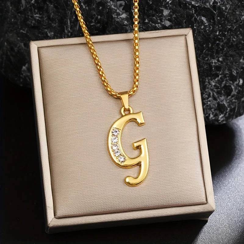 Crystal Accent Initial Necklace | Gold