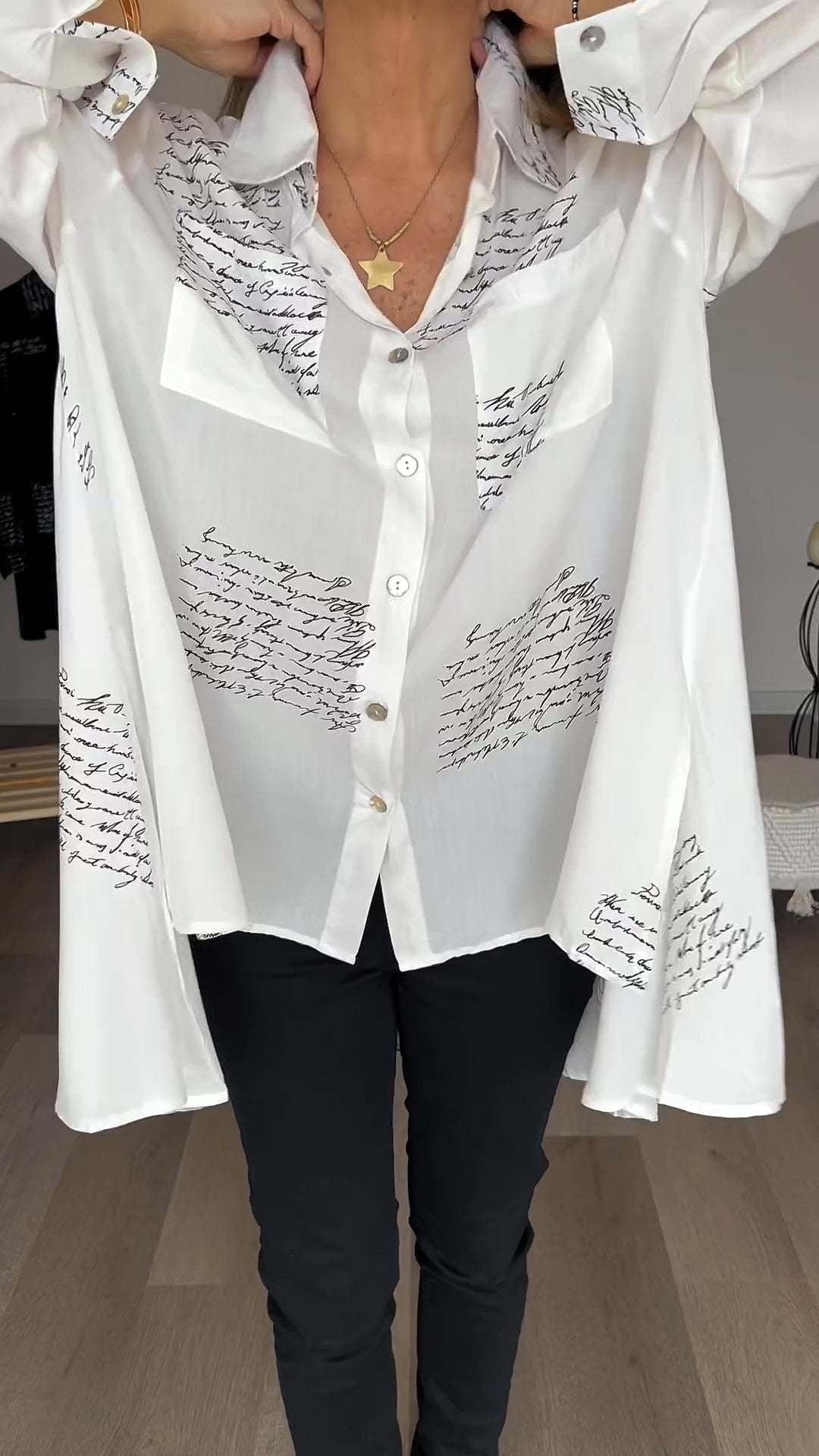 Candida | Letter Print Asymmetric Shirt