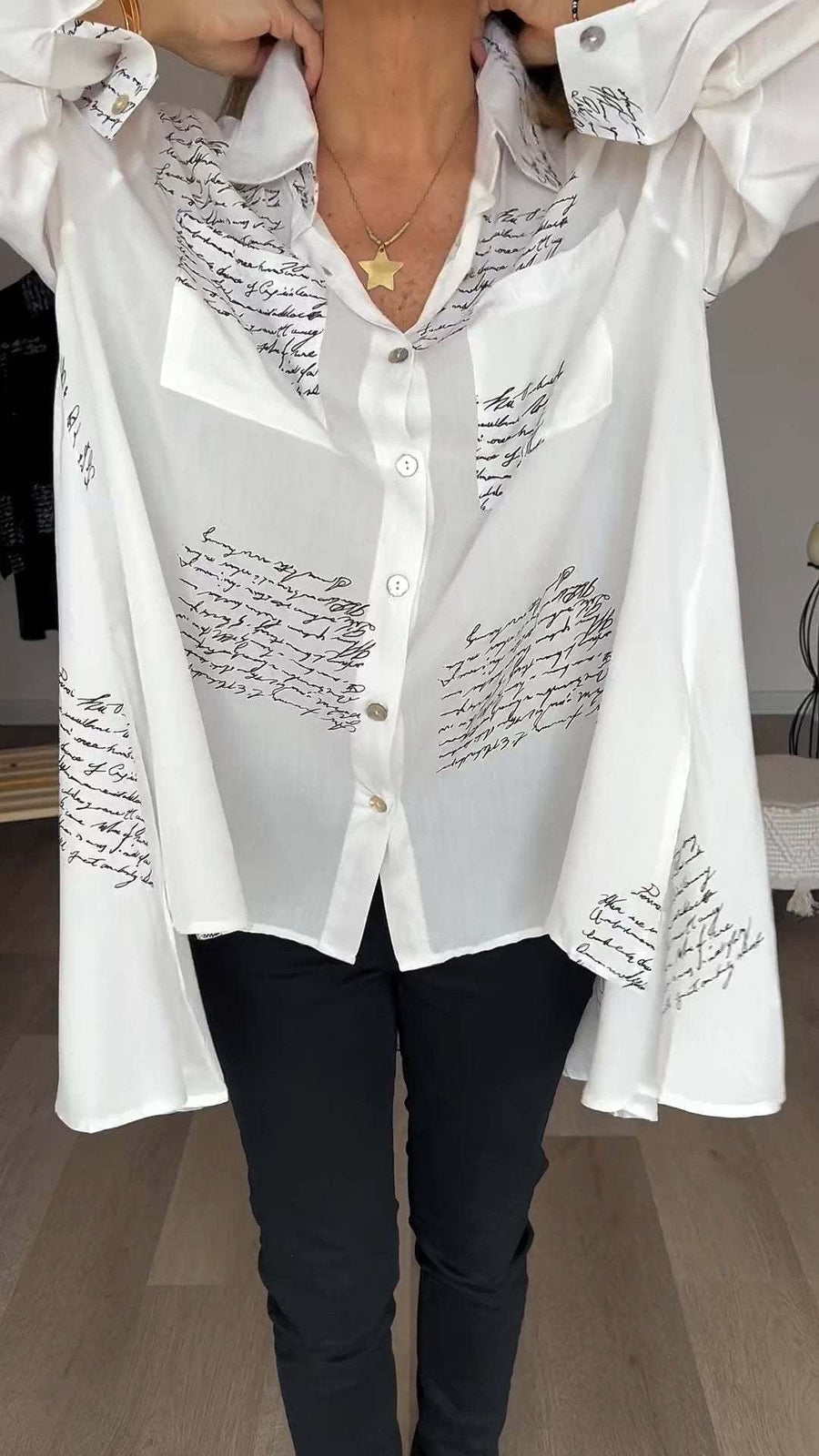 Candida | Letter Print Asymmetric Shirt