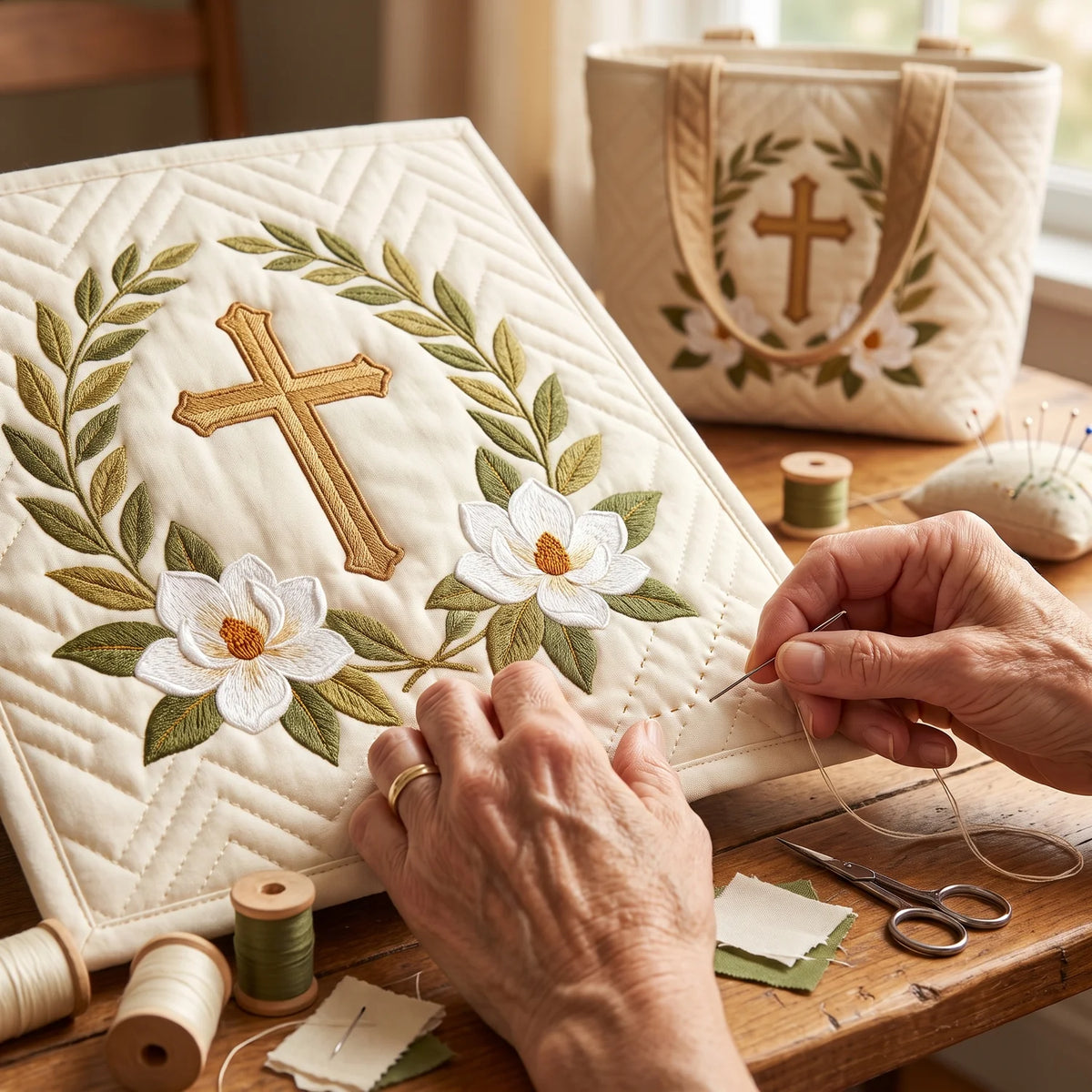 Dana | Sacred Cross Quilted Tote