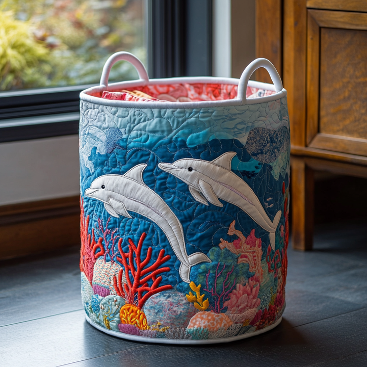 Melisande | Quilted Dolphin Laundry Basket