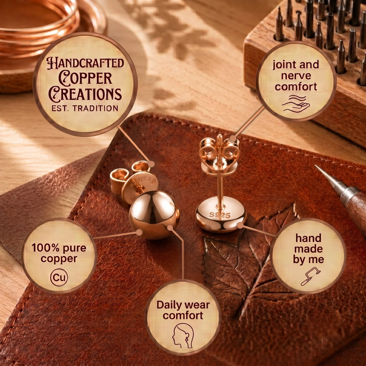 Dome Copper Earrings