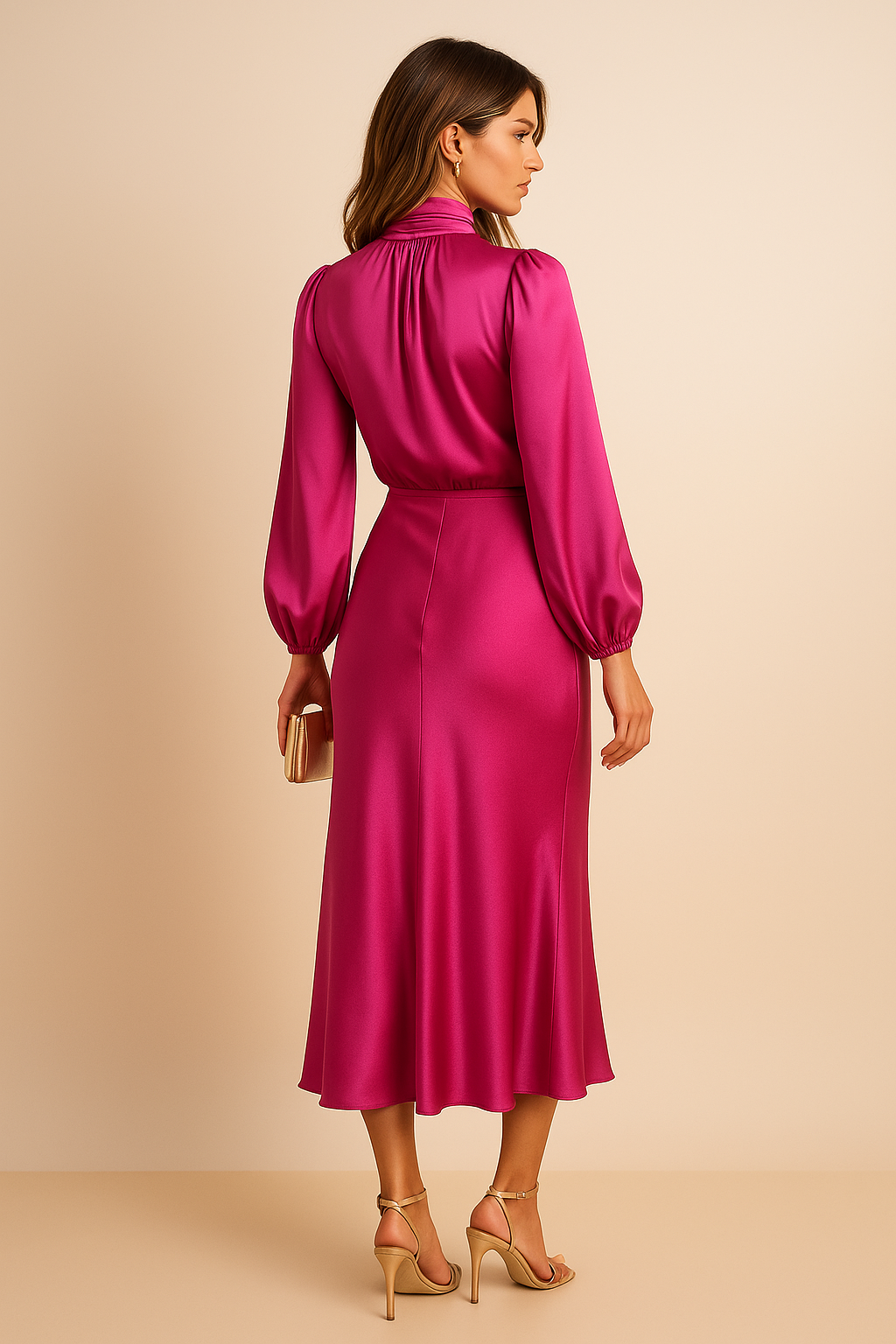 Reine | Satin Mock-Neck Midi Dress