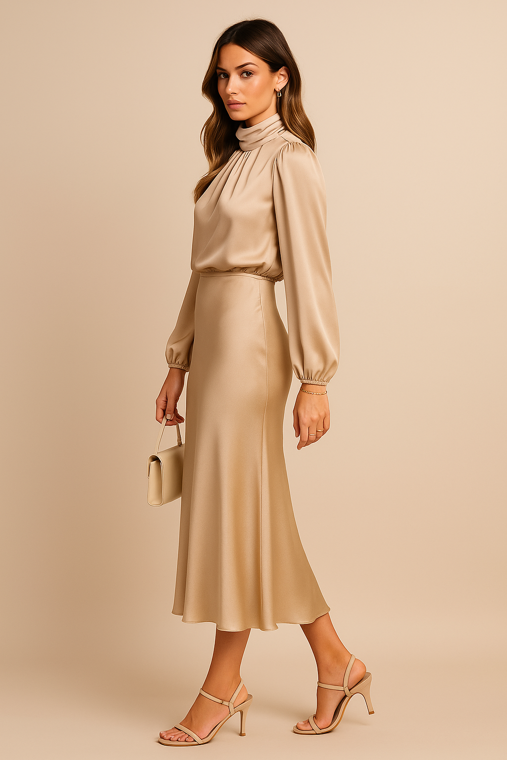 Reine | Satin Mock-Neck Midi Dress