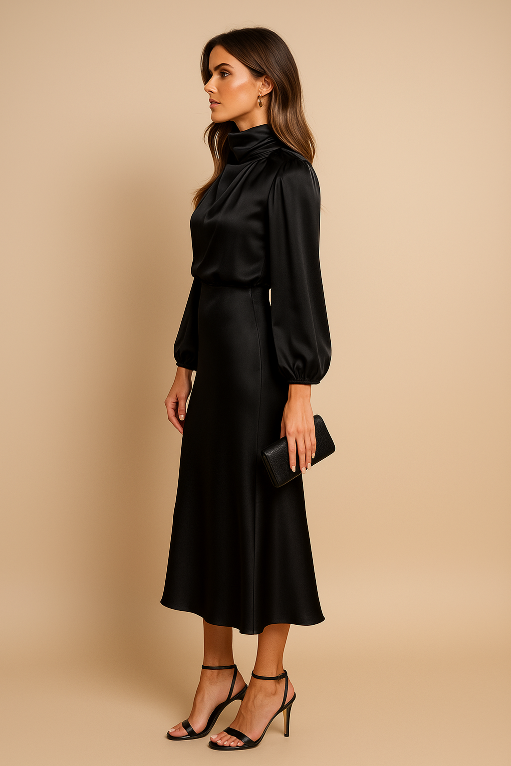 Reine | Satin Mock-Neck Midi Dress