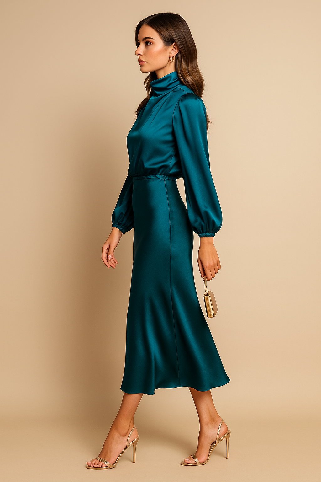 Reine | Satin Mock-Neck Midi Dress