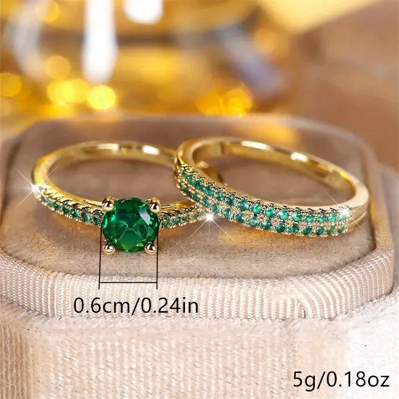 Duo Ring Set with Emerald in Gold