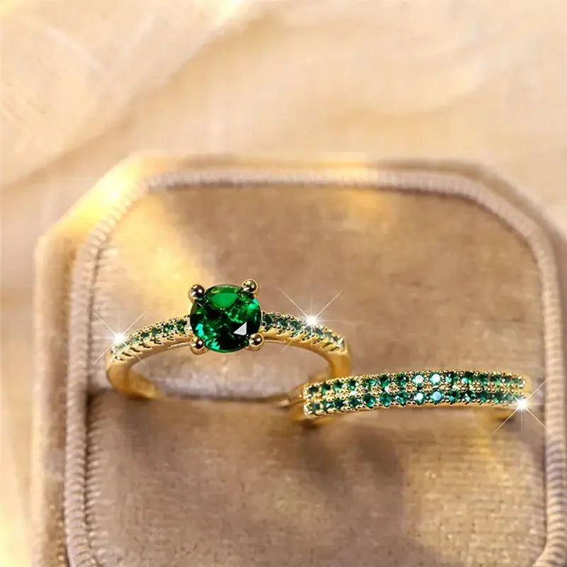 Duo Ring Set with Emerald in Gold