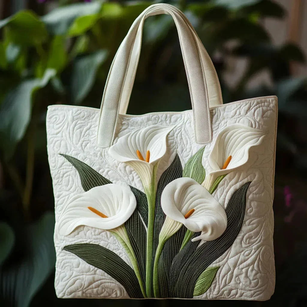 Eileen | White Lilies Quilted Tote